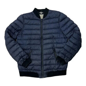 Soia & Kyo Navy Feather Fown Puffer Bomber Jacket M